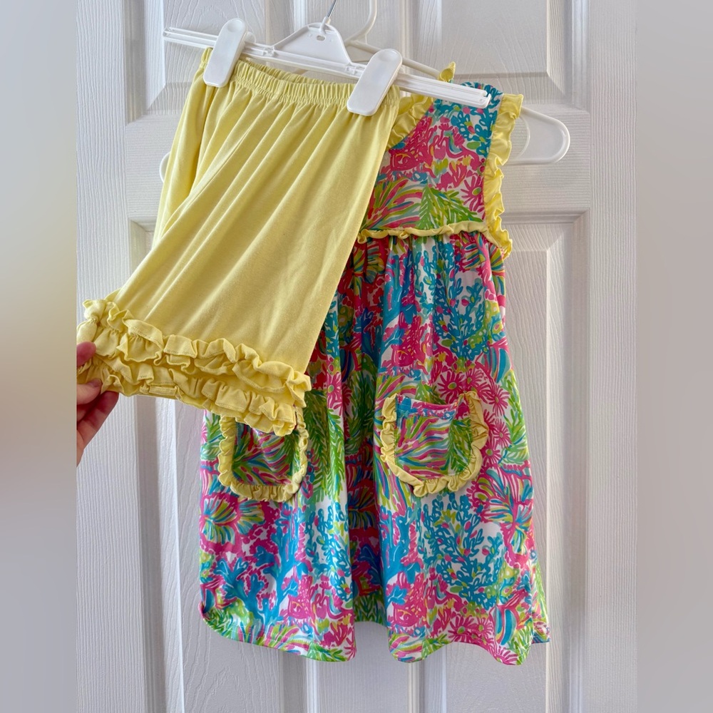 Abby & Evie Colorful Ruffled Dress with Yellow Shorts Size 6